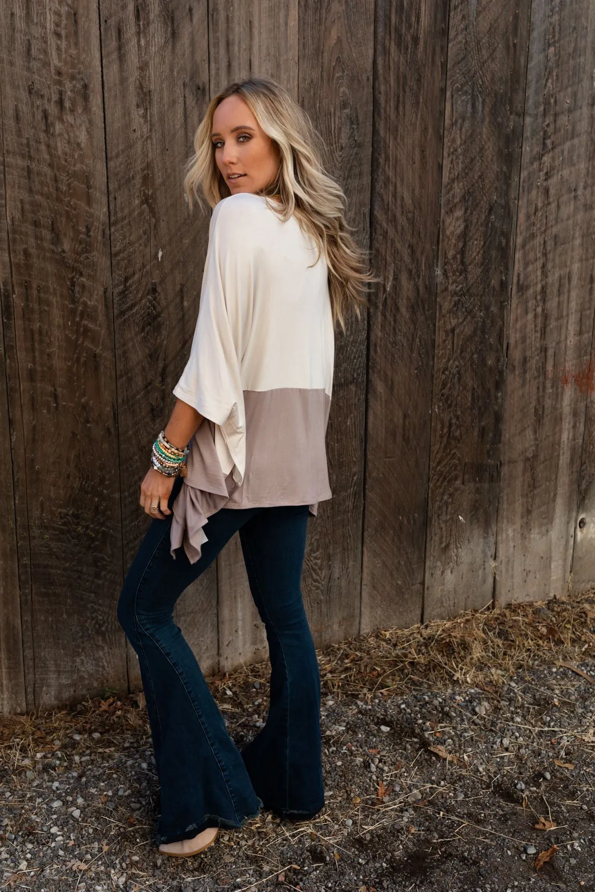 Coffee Sunsets V Neck Top - Brown