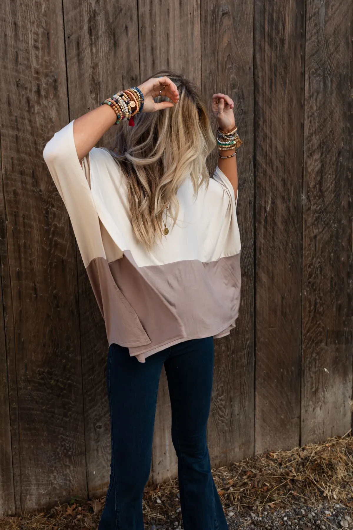 Coffee Sunsets V Neck Top - Brown