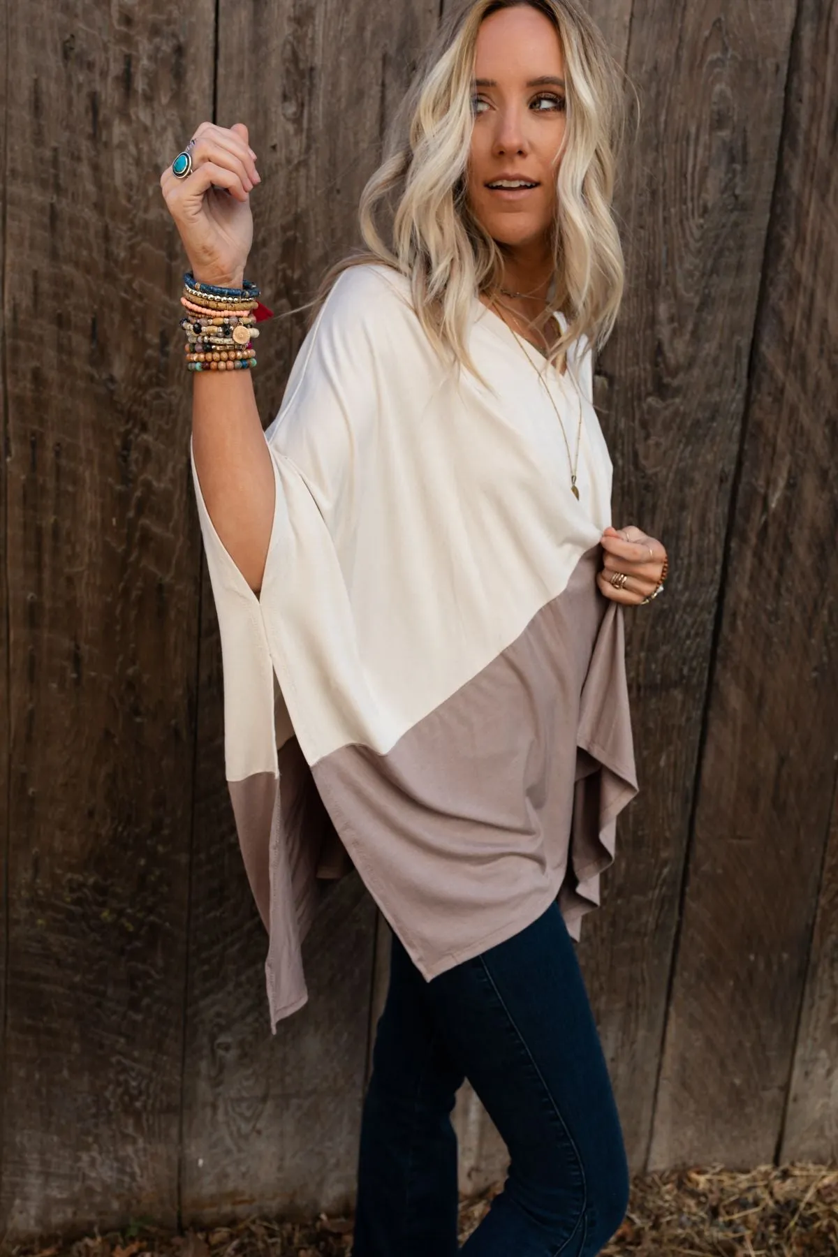 Coffee Sunsets V Neck Top - Brown