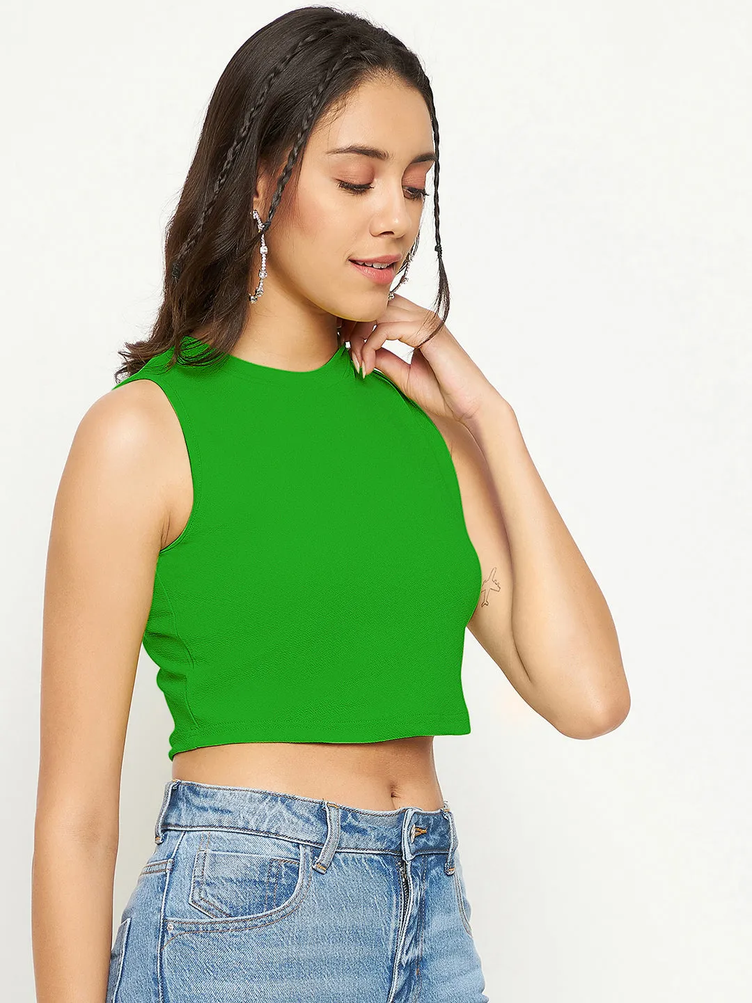 Cotton Stretchable High Neck Crop Top