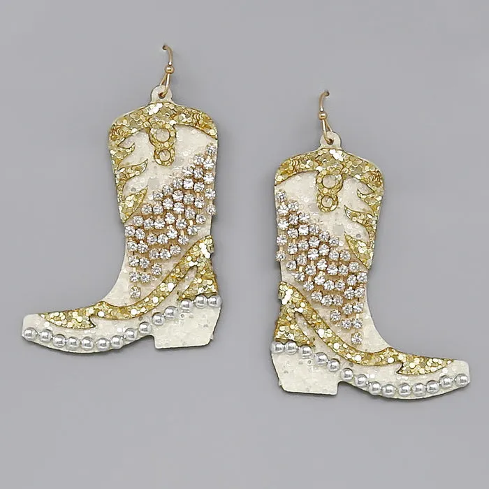 Cowgirl Boots Glitter Drop Earrings