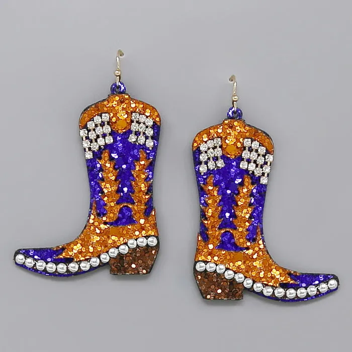 Cowgirl Boots Glitter Drop Earrings