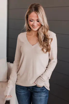 Dearest Memories V-Neck Top- Beige