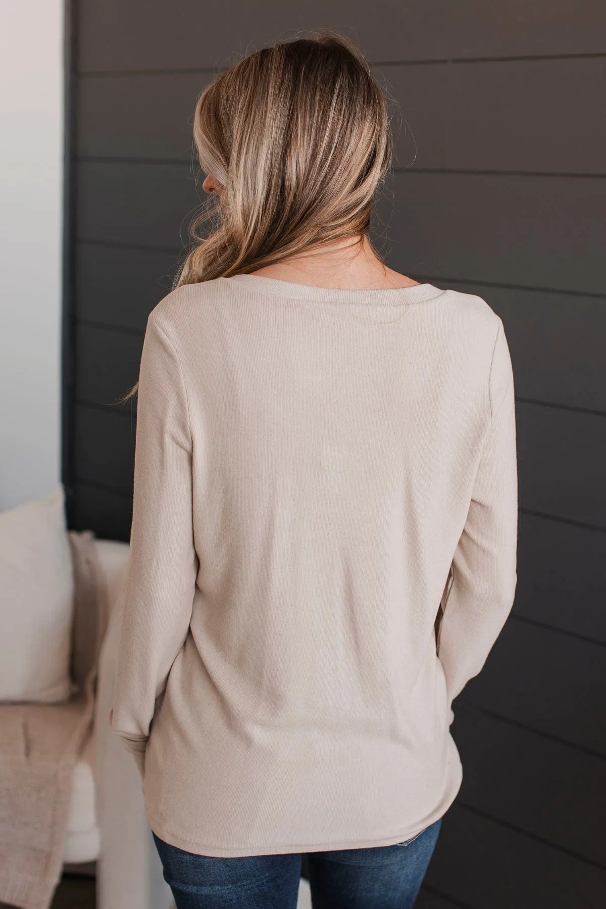 Dearest Memories V-Neck Top- Beige