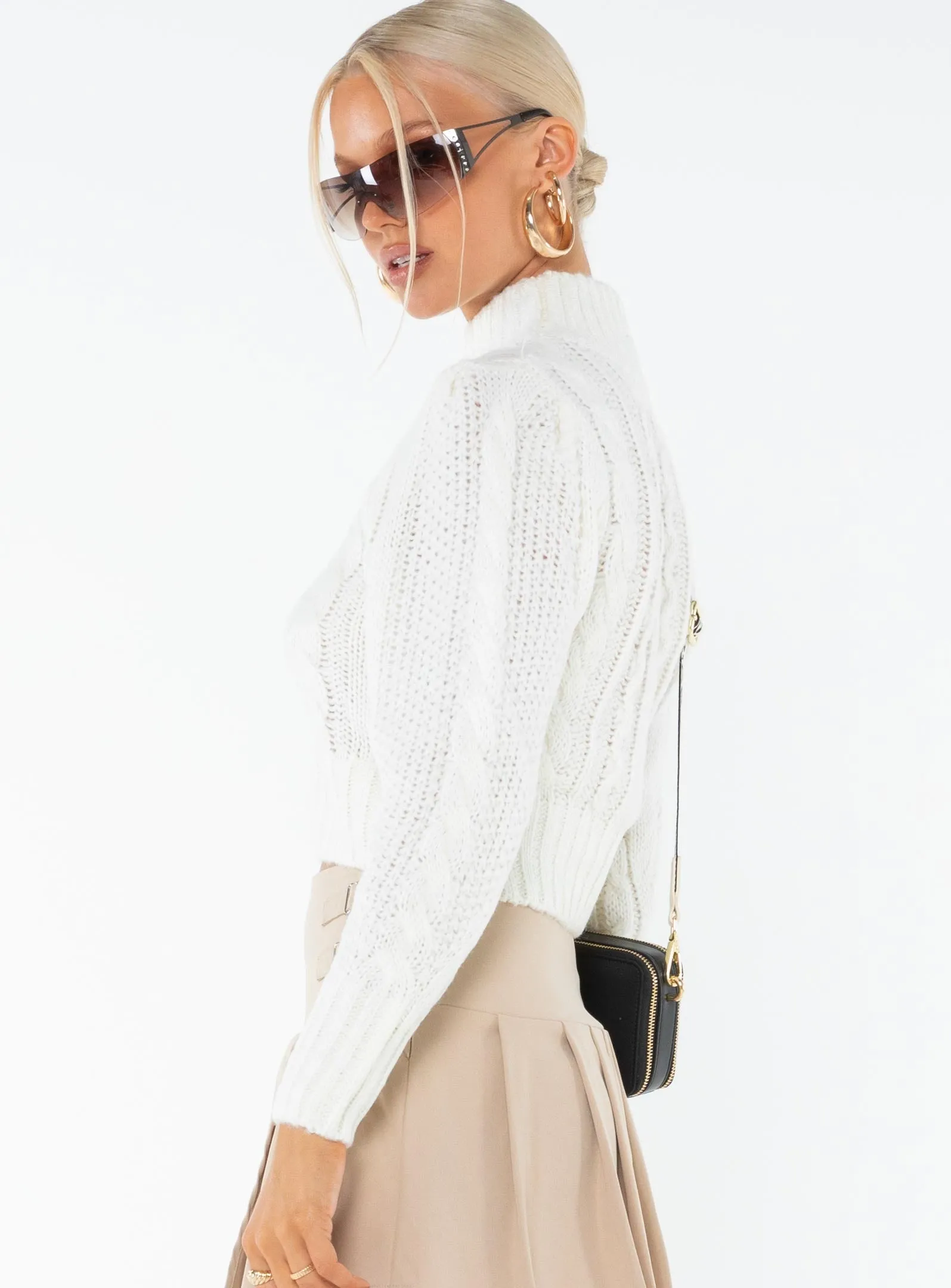 Degi Cropped Cable Sweater White