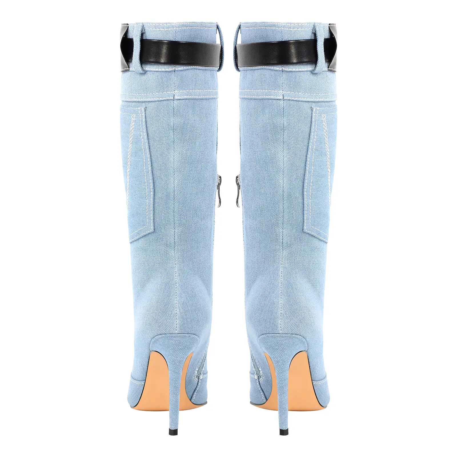 Denim Pointed Toe High Stiletto Boots