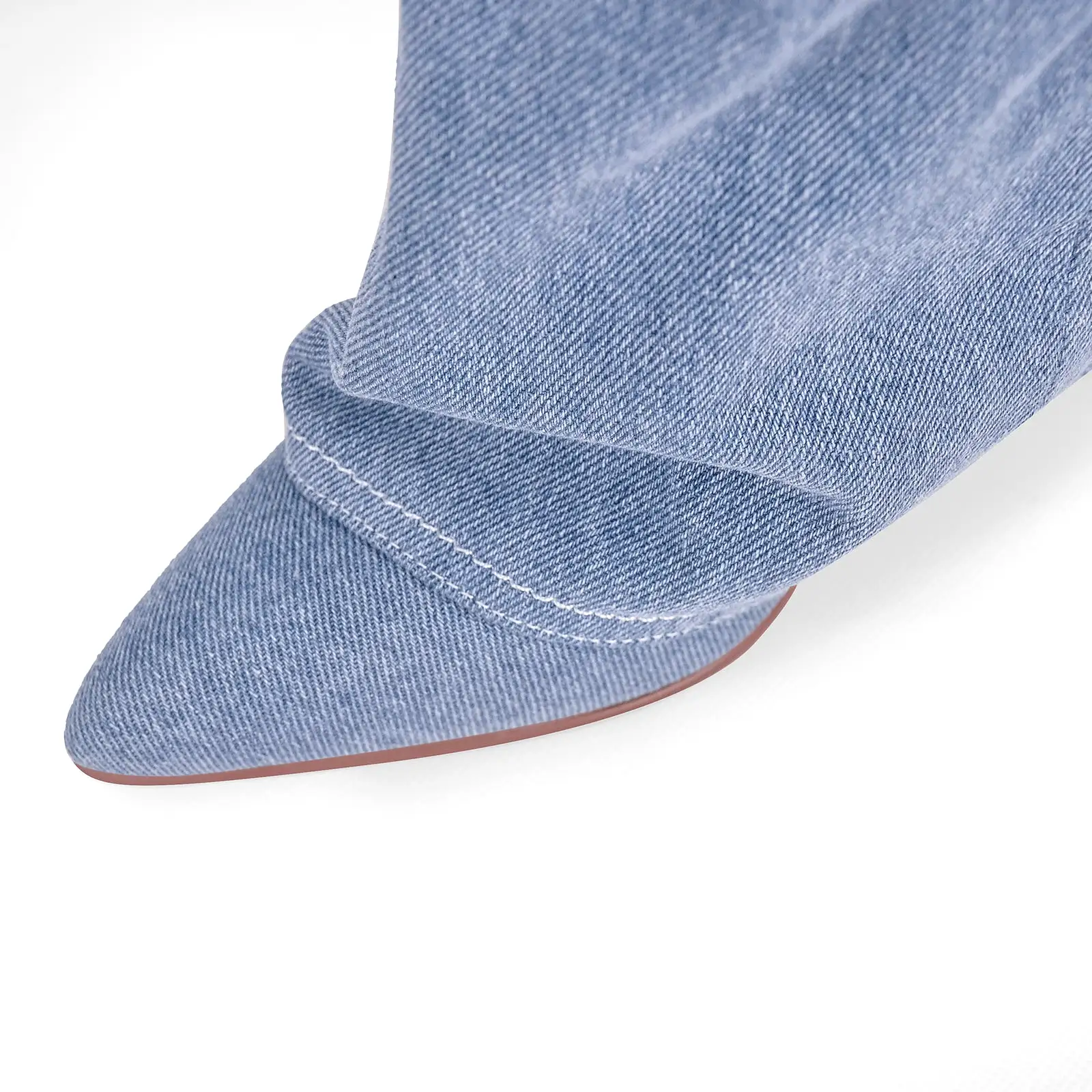 Denim Pointed Toe Wedge Heel Fold Over Boots