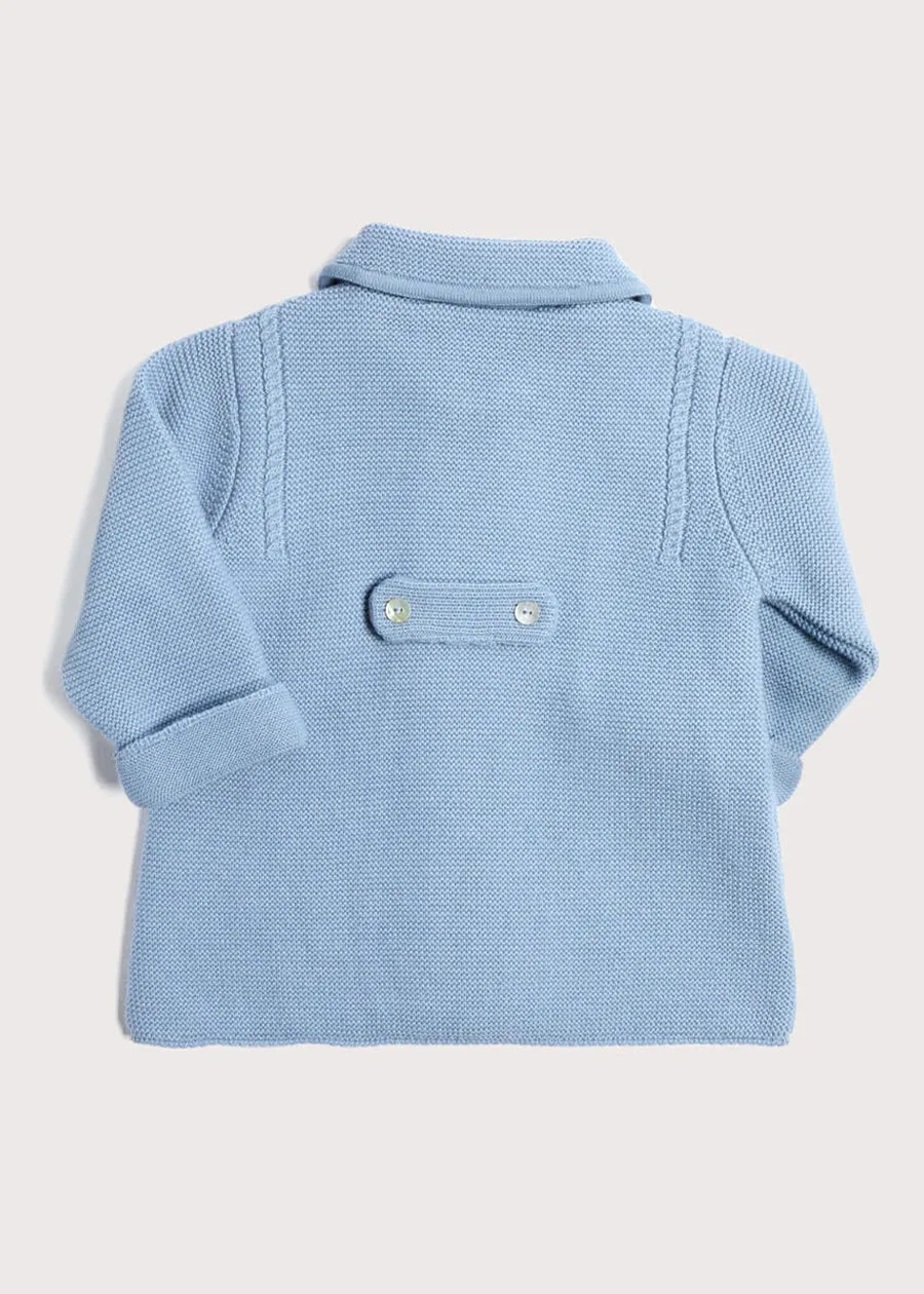 Double Breasted Knitted Mother Of Pearl Buttoned Coat in Blue (6mths-2yrs)