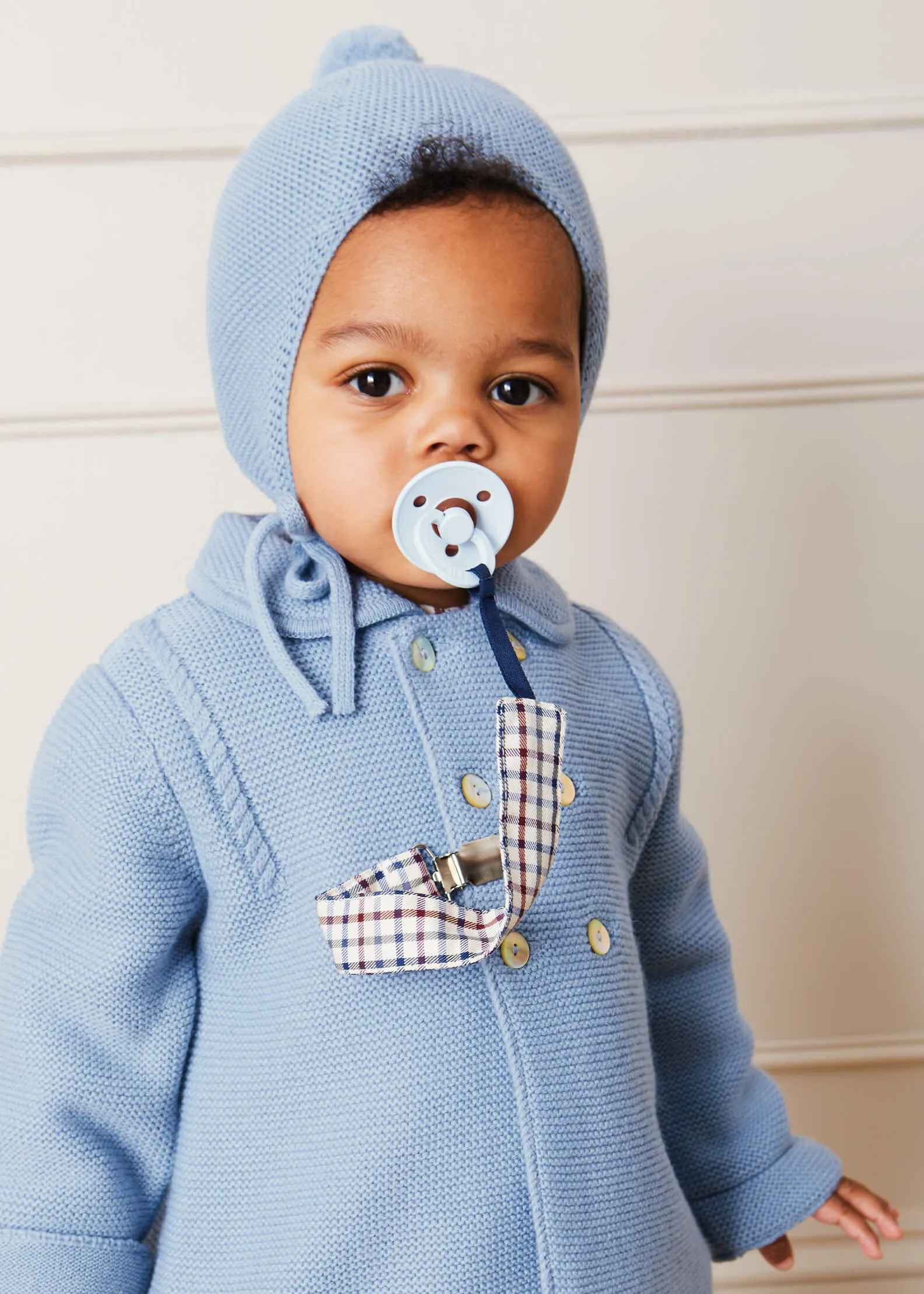 Double Breasted Knitted Mother Of Pearl Buttoned Coat in Blue (6mths-2yrs)