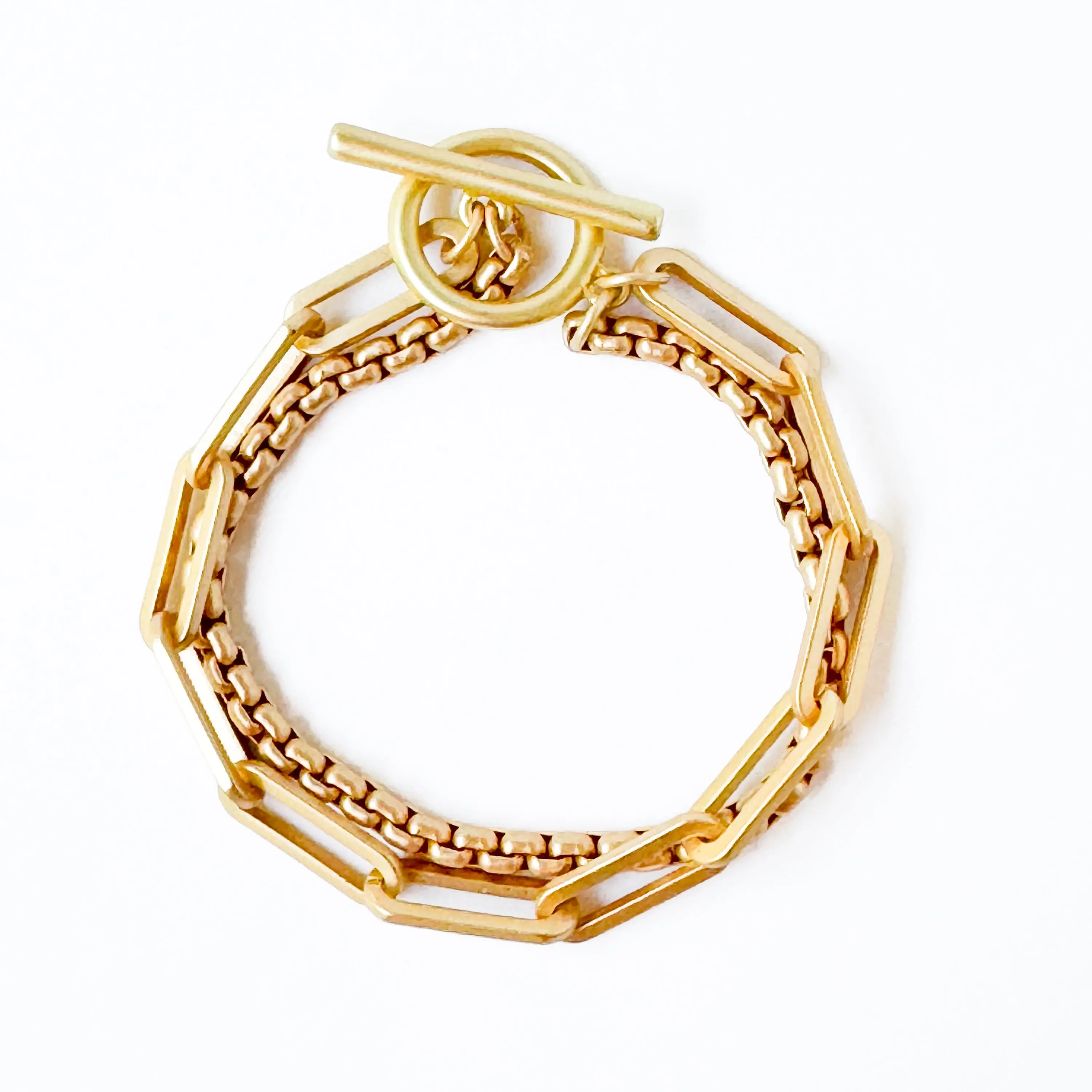 Double Paperclip  Gold Chain Bracelet With Toggle - WS