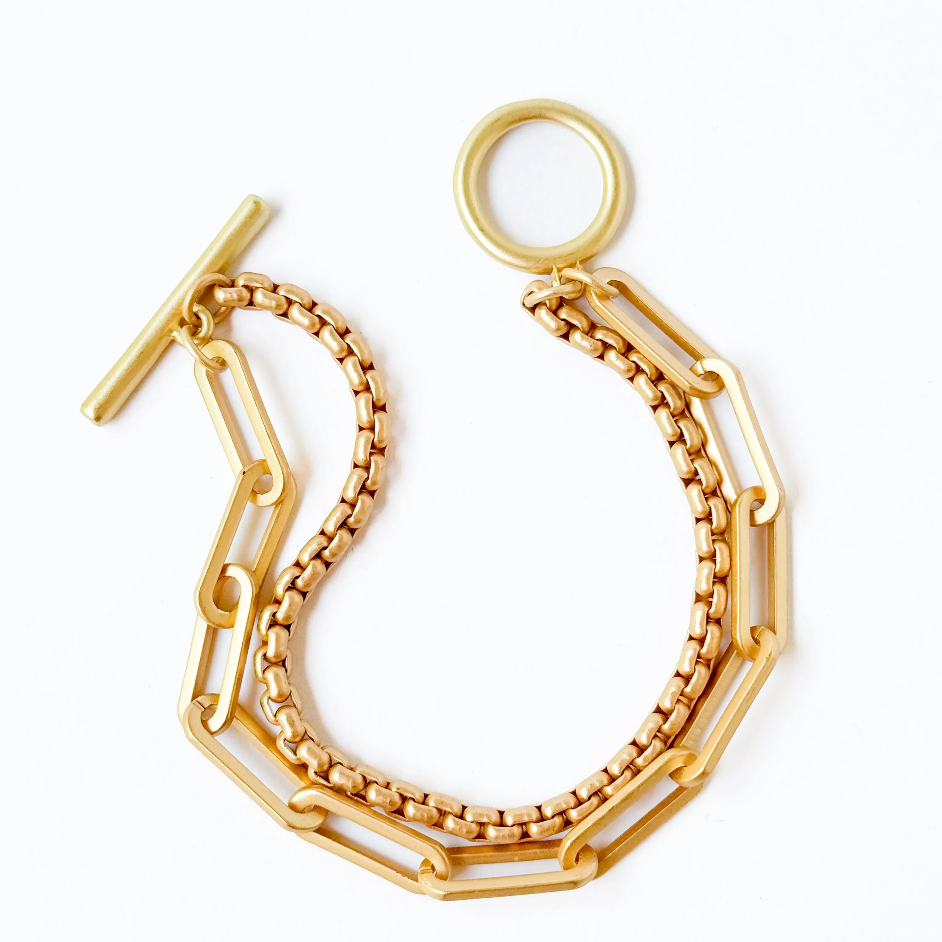 Double Paperclip  Gold Chain Bracelet With Toggle - WS