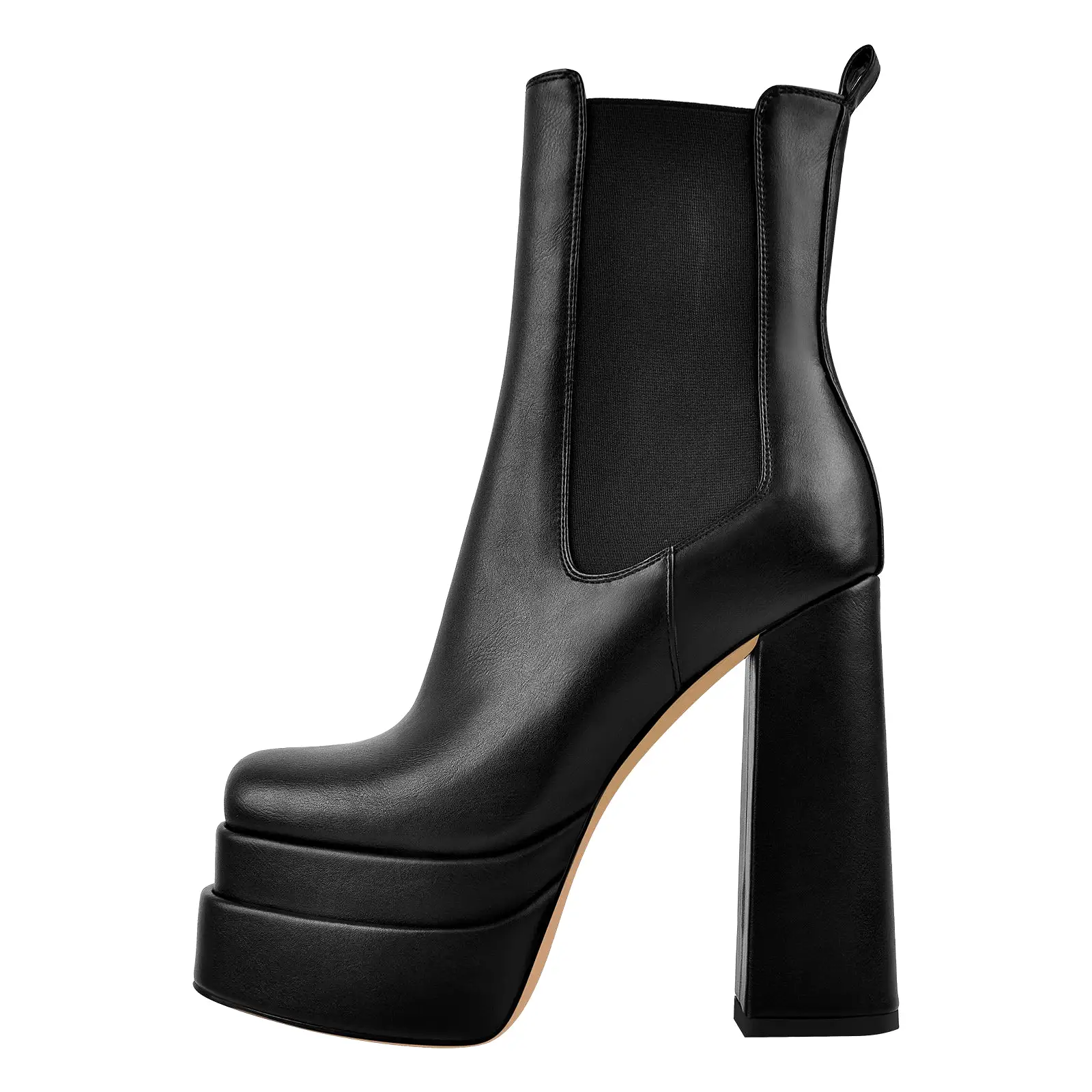 Double Platform Elastic Zipper Chunky Heel Ankle Boots