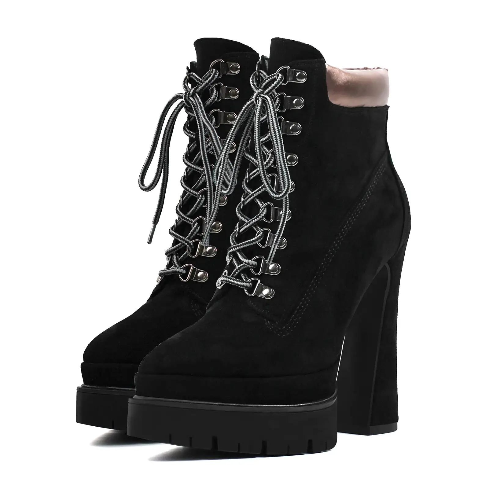 Double Platform Pointed Toe Lace-up Ankle Boots