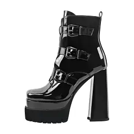 Double Platform Strap Buckle Ankle Boots