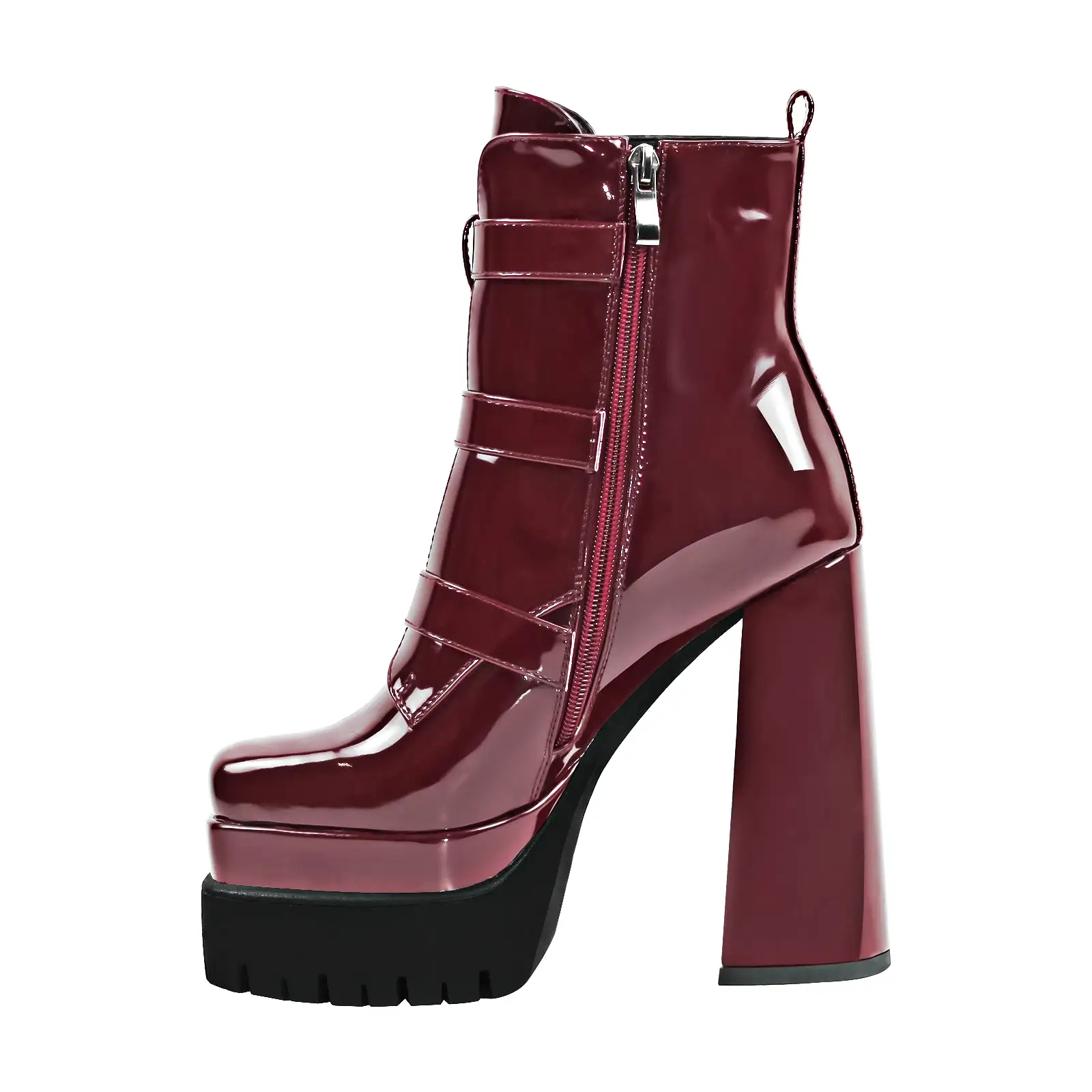 Double Platform Strap Buckle Ankle Boots