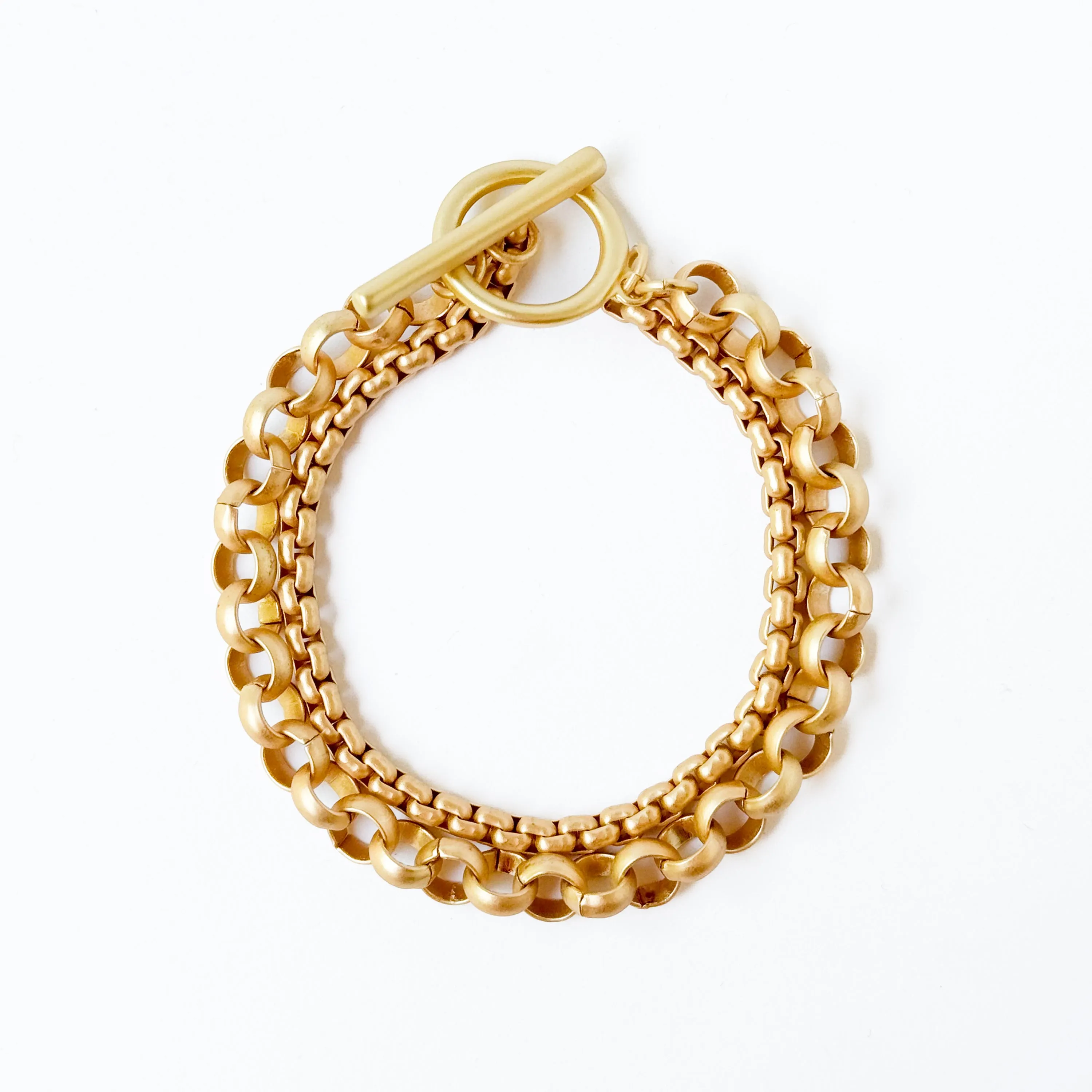 Double Rolo Gold Chain Bracelet With Toggle - WS