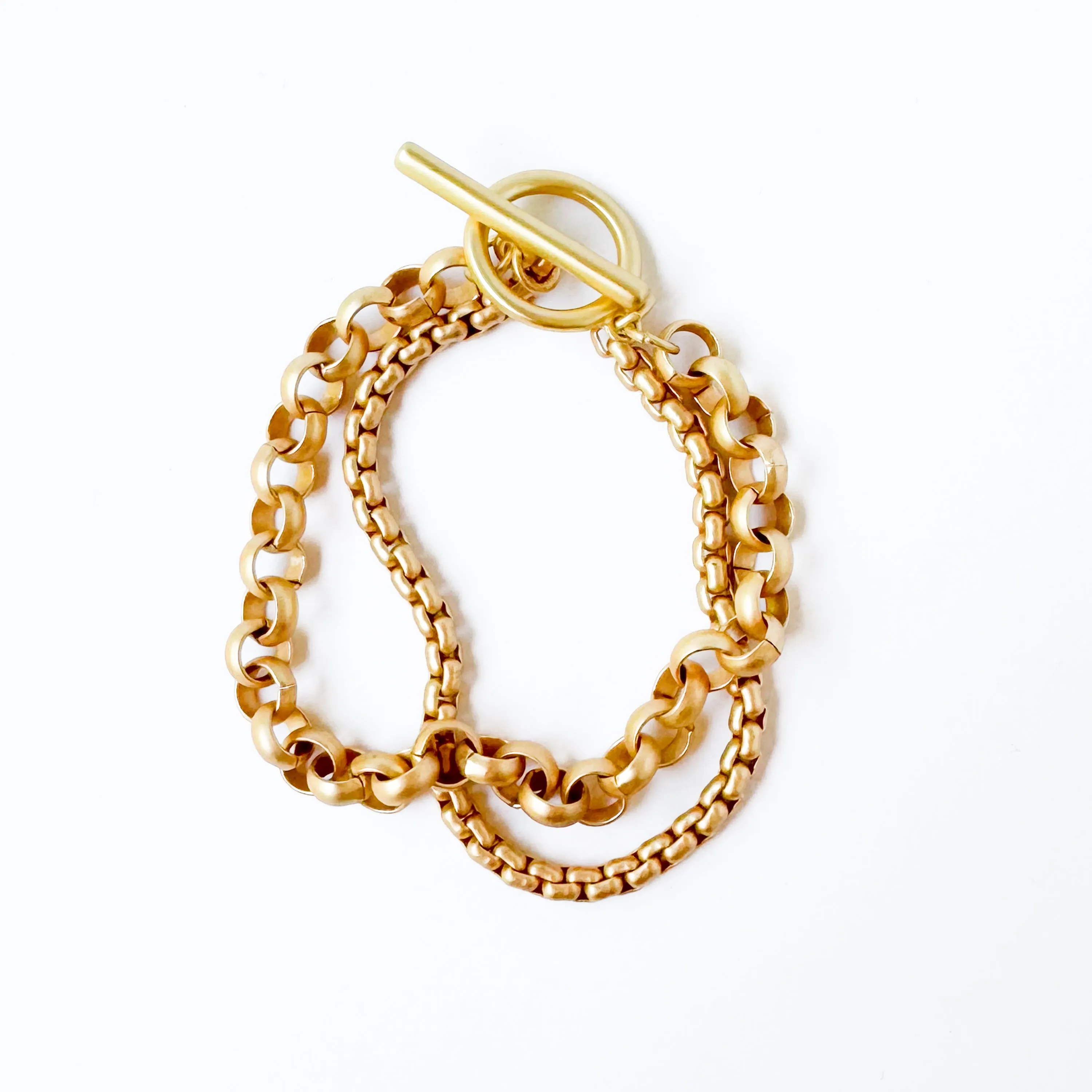 Double Rolo Gold Chain Bracelet With Toggle