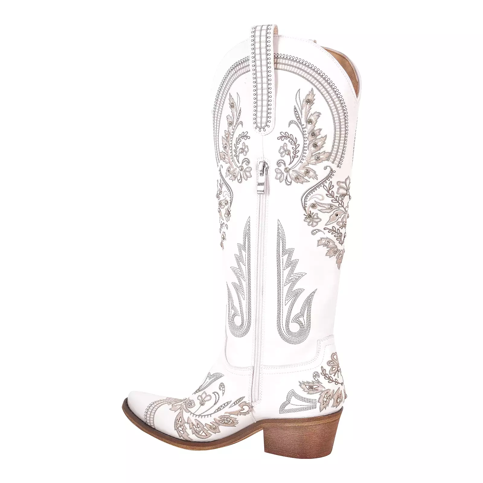 Embroidery Rhinestone Chunky Heel Thigh High Boots