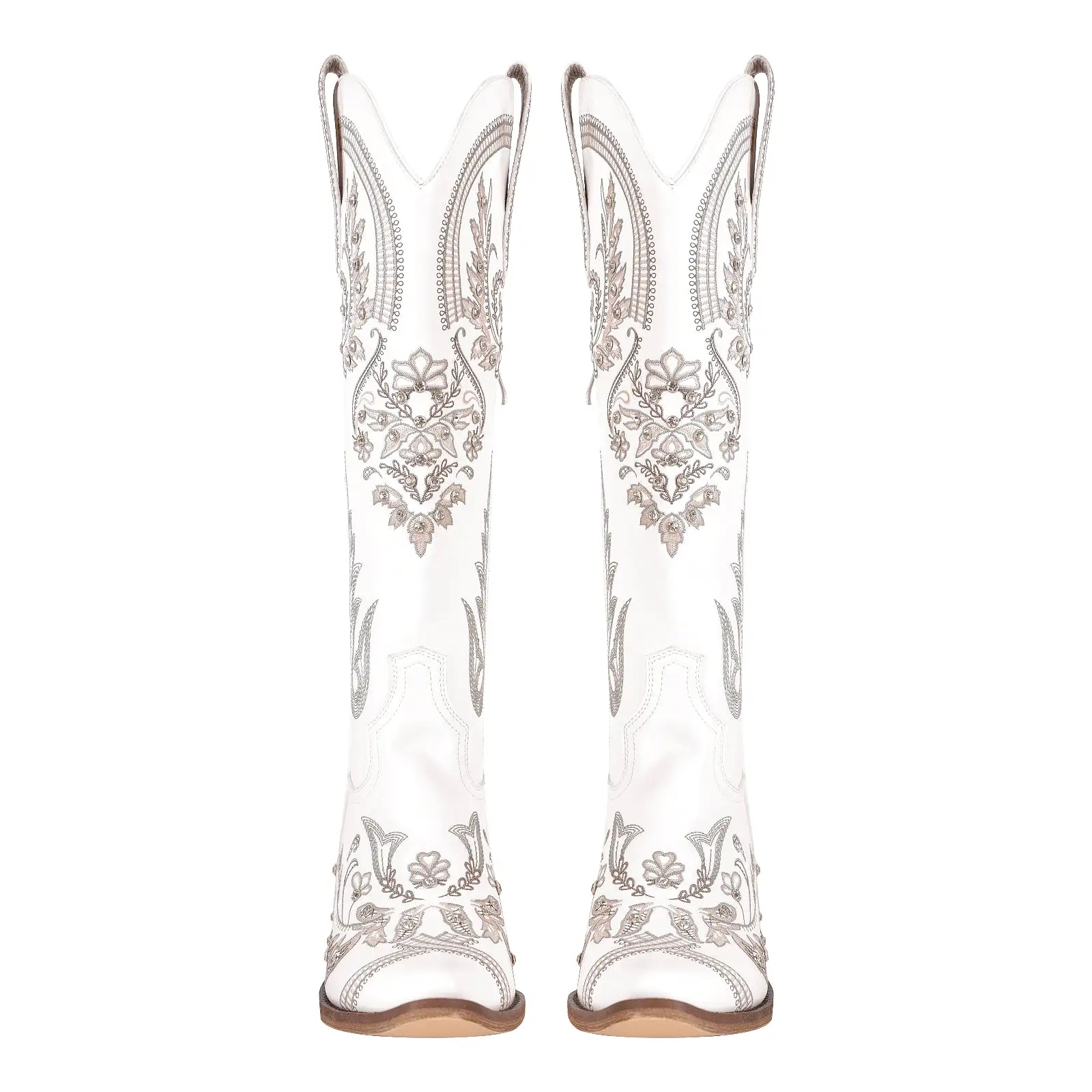 Embroidery Rhinestone Chunky Heel Thigh High Boots