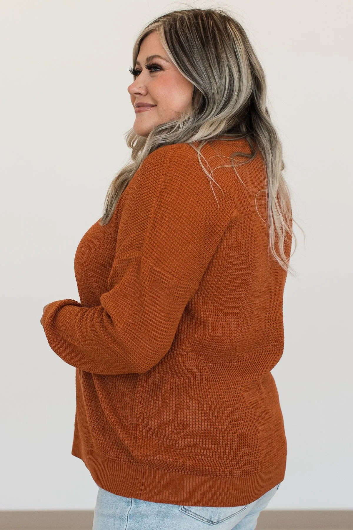 Enticing Looks Button Sweater- Rust