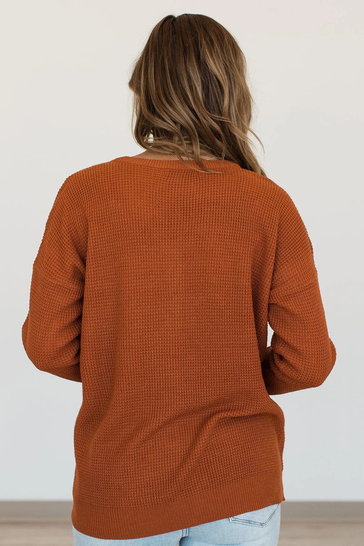 Enticing Looks Button Sweater- Rust