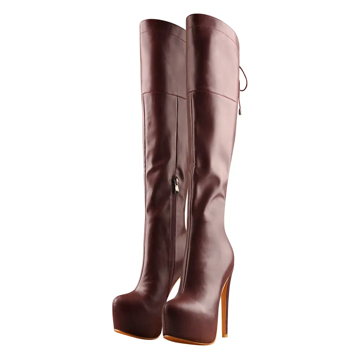 Faux Leather Round Toe Platform High Heels Over The Knee Boots