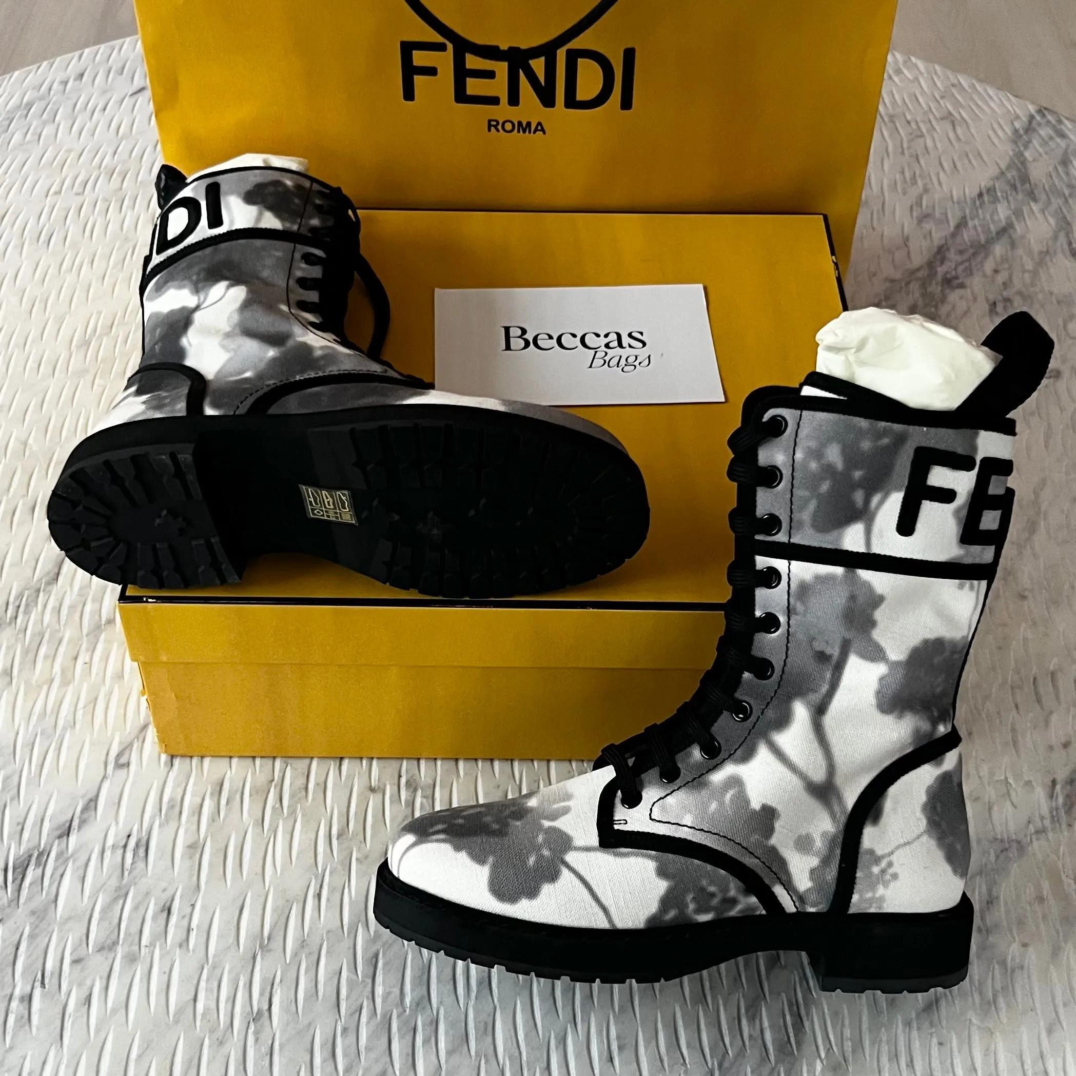 Fendi Grey Canvas Biker Boots