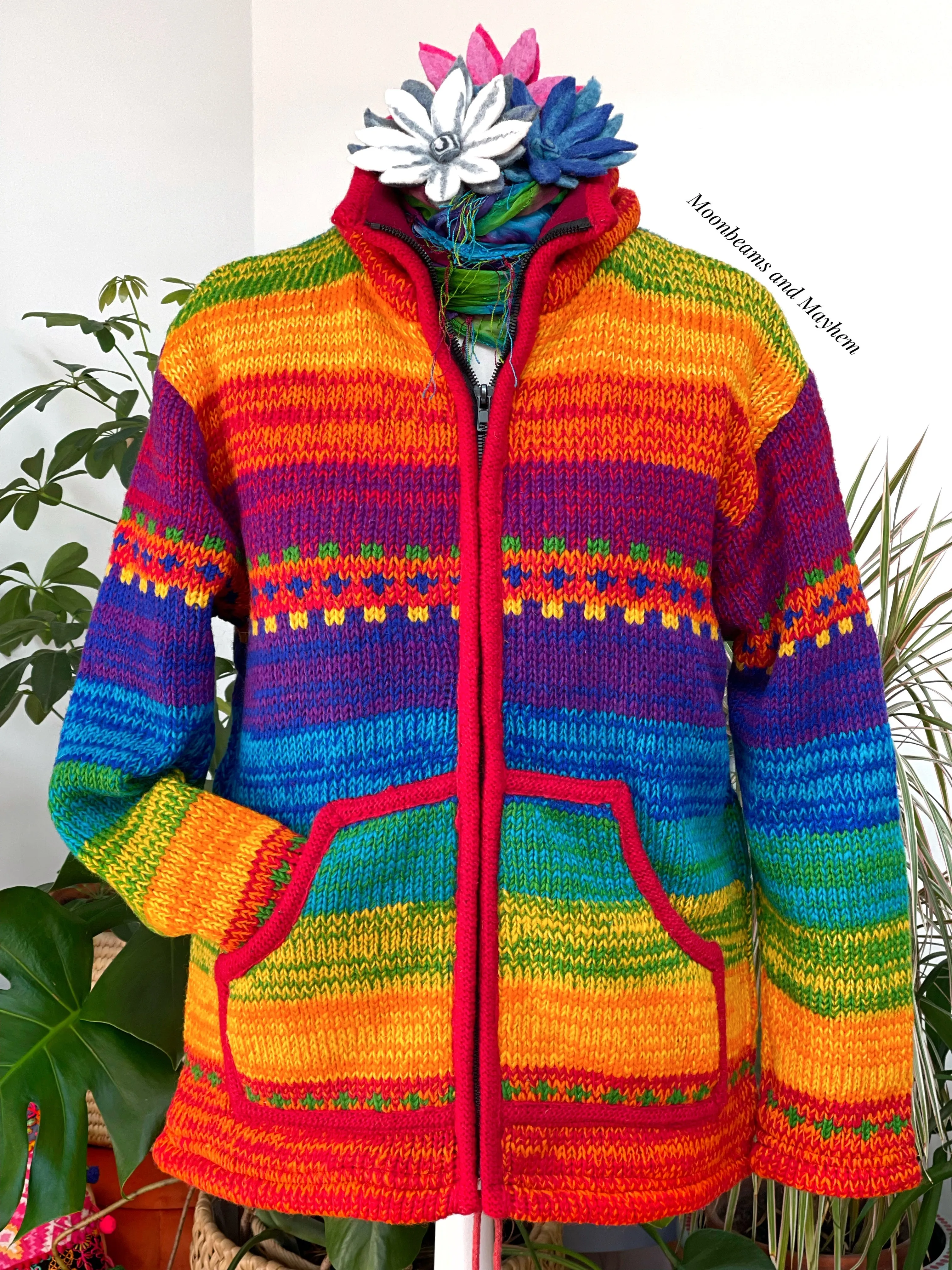 FLEECE LINED HIPPIE JACKET / COAT SIZE M / L / XL