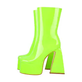 Fluorescent Green Platform Mid-Calf Chunky Boots