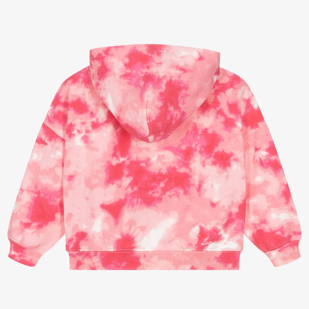 Girls Pink Tie Dye Cotton Logo Hoodie