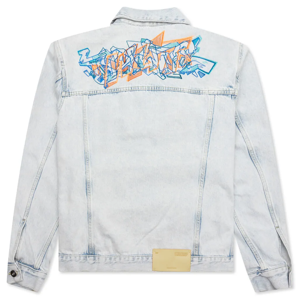 Graffiti EMB Denim Skate Jacket - Extreme Blue