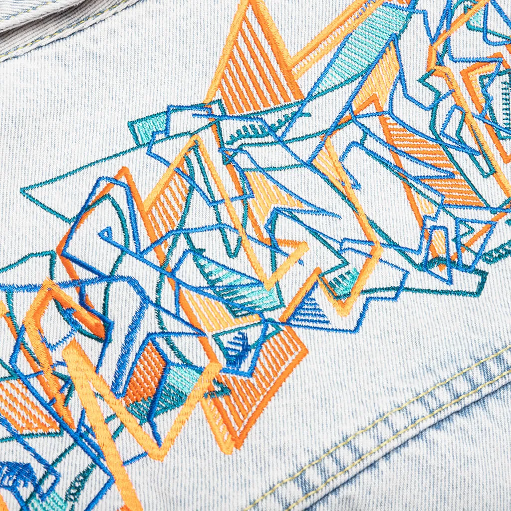 Graffiti EMB Denim Skate Jacket - Extreme Blue