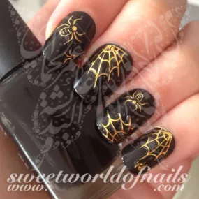 Halloween Nail Art Gold Spider Spider Web Nail Water Decals