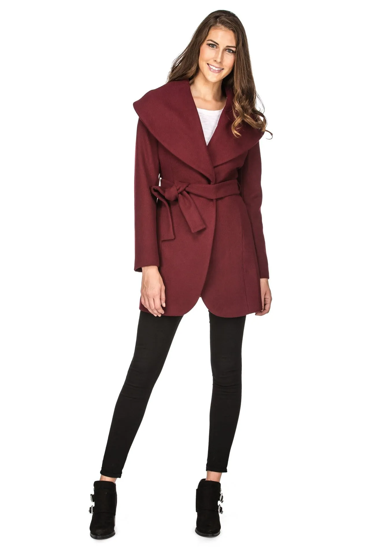 Haute Edition Women's Wool Blend Shawl Collar Wrap Coat