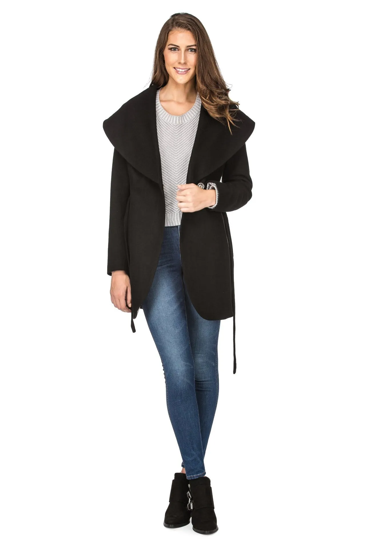 Haute Edition Women's Wool Blend Shawl Collar Wrap Coat