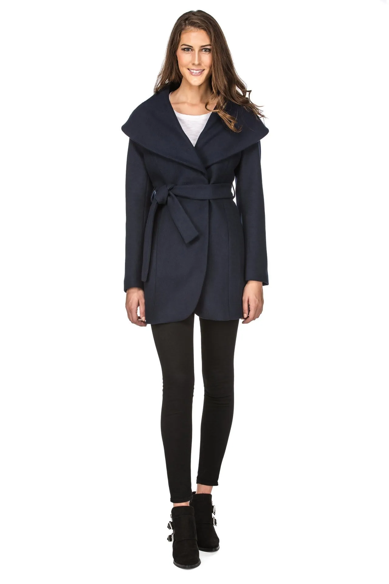 Haute Edition Women's Wool Blend Shawl Collar Wrap Coat