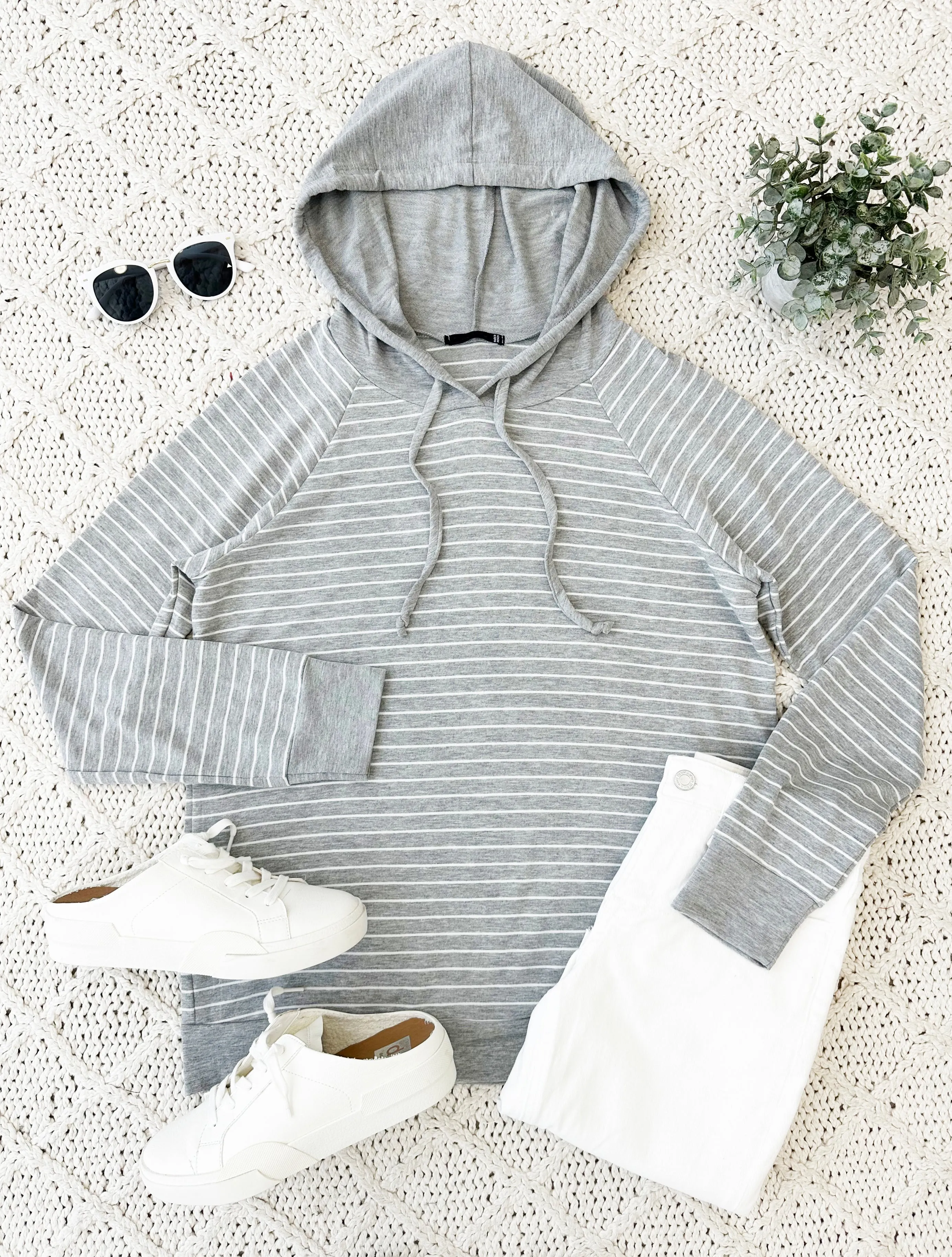 Heather Gray Striped Lightweight Hoodie