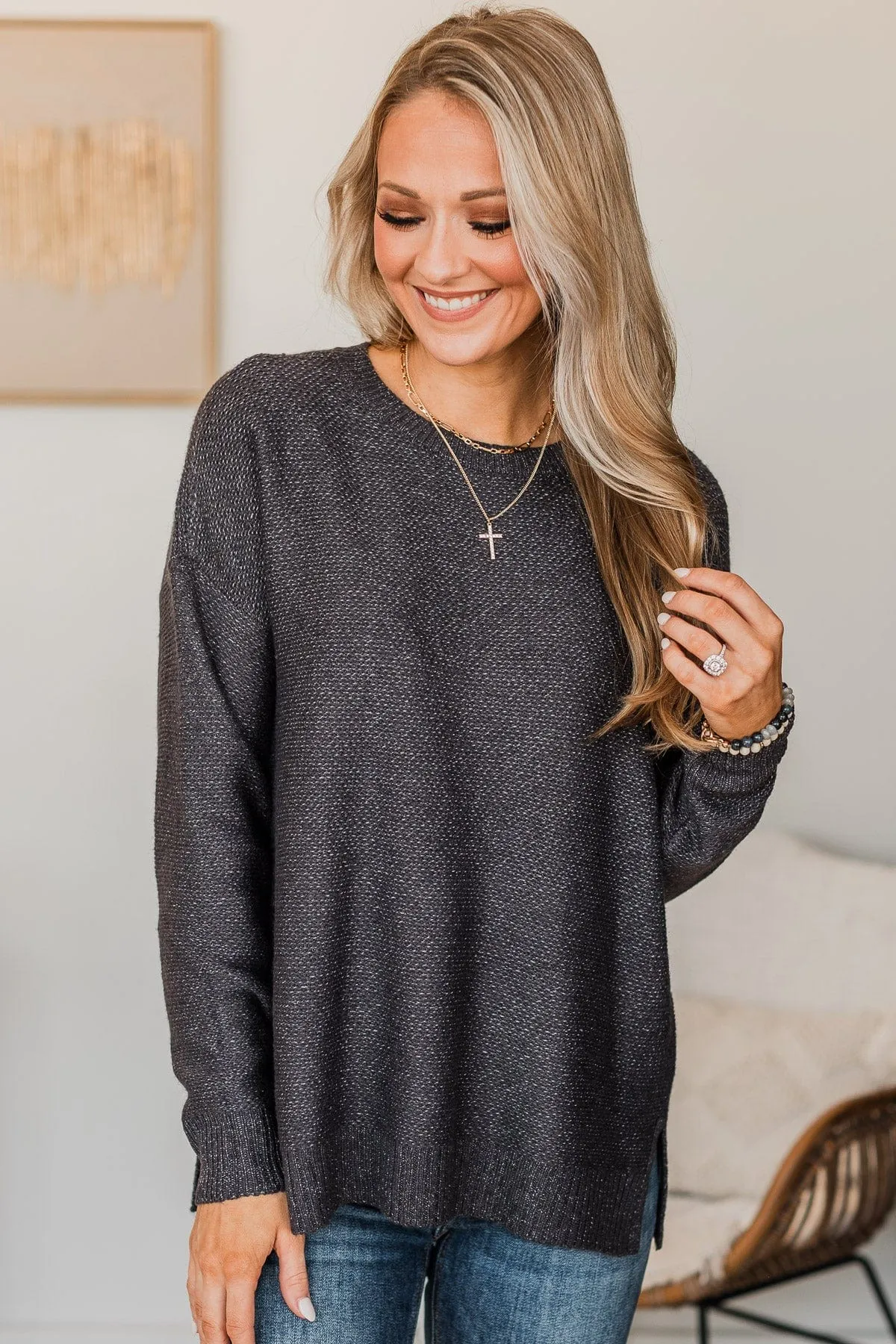 Hello Darling Knit Sweater- Charcoal