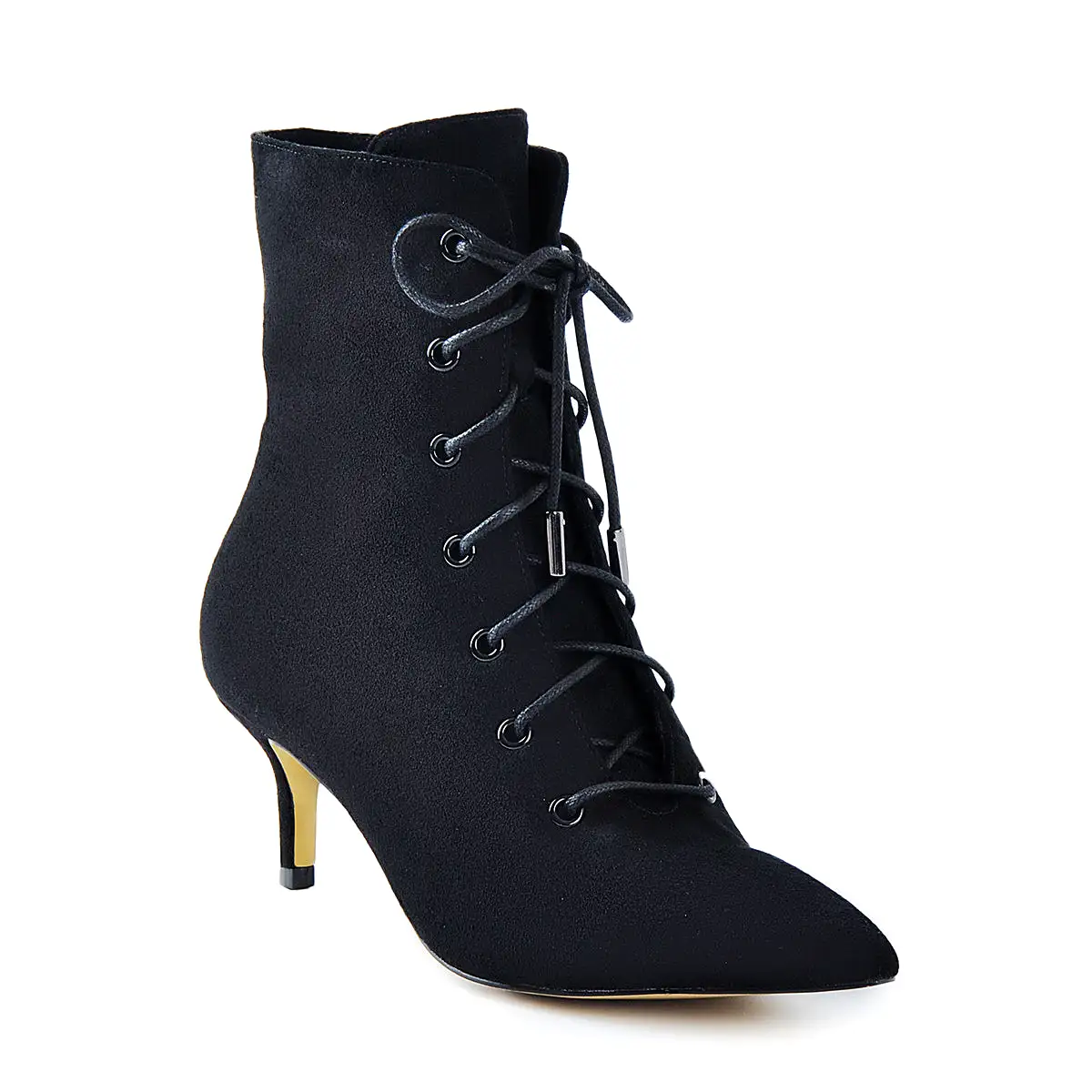 Kitten Low Heel Pointed Toe Lace Up Ankle Boots