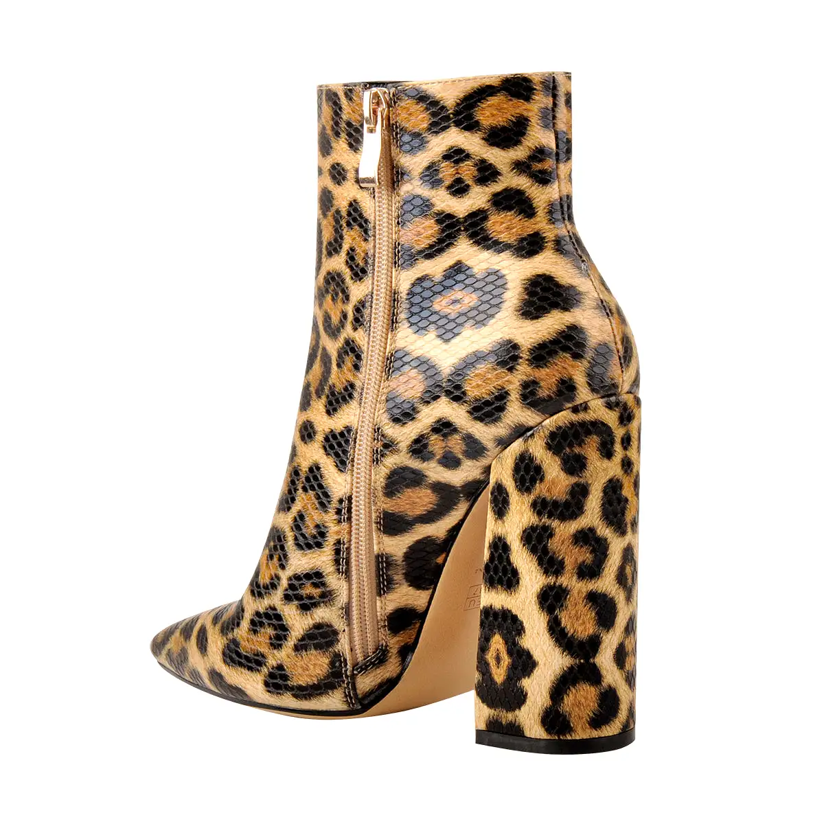 Leopard Pointed Toe High Heels Chunky Block Ankle Booties