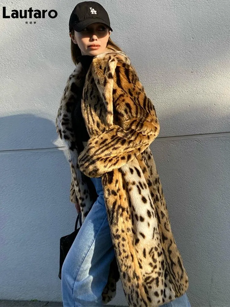 Leopard Print Fluffy Faux Fur Coat - Long, Warm, and Luxurious