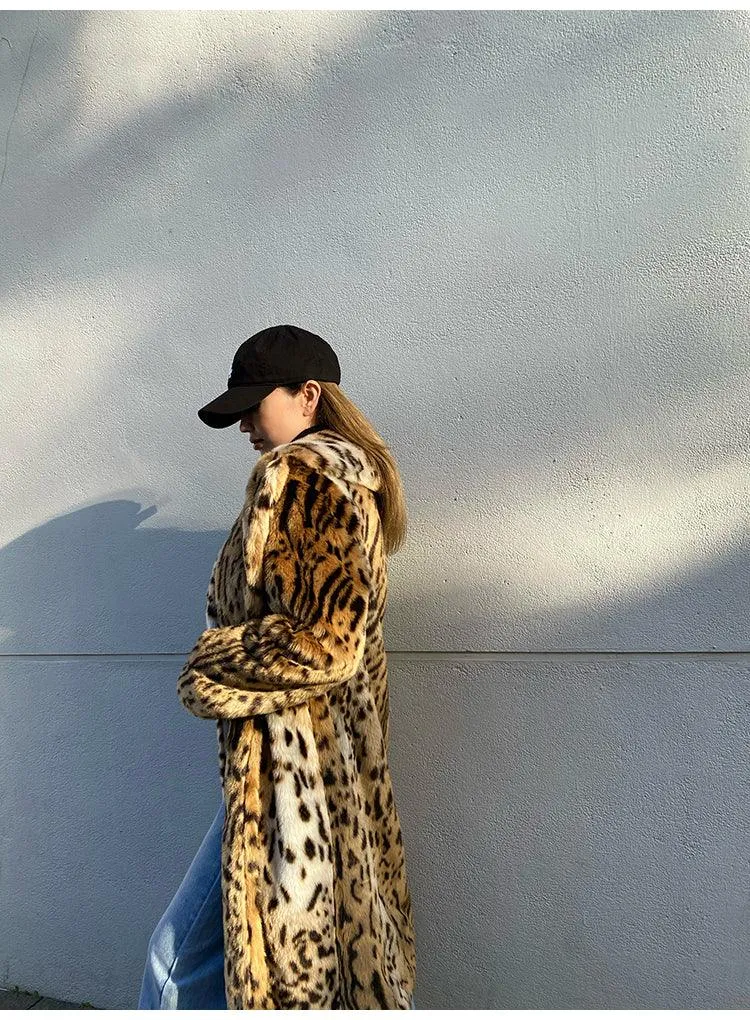 Leopard Print Fluffy Faux Fur Coat - Long, Warm, and Luxurious