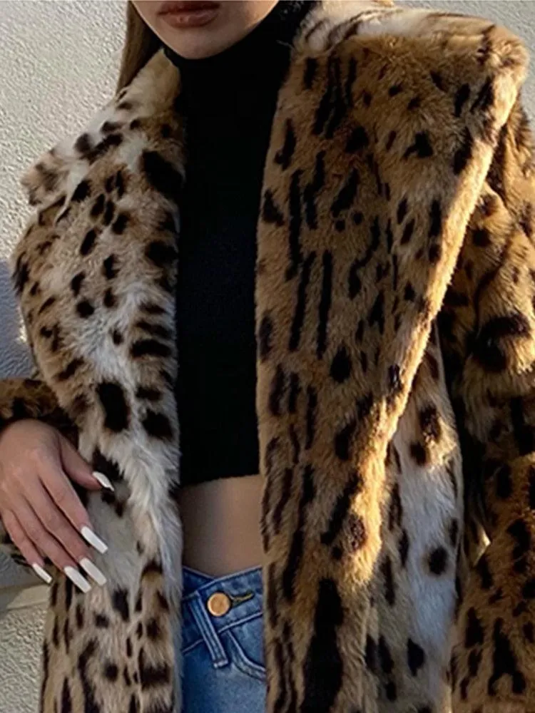 Leopard Print Fluffy Faux Fur Coat - Long, Warm, and Luxurious