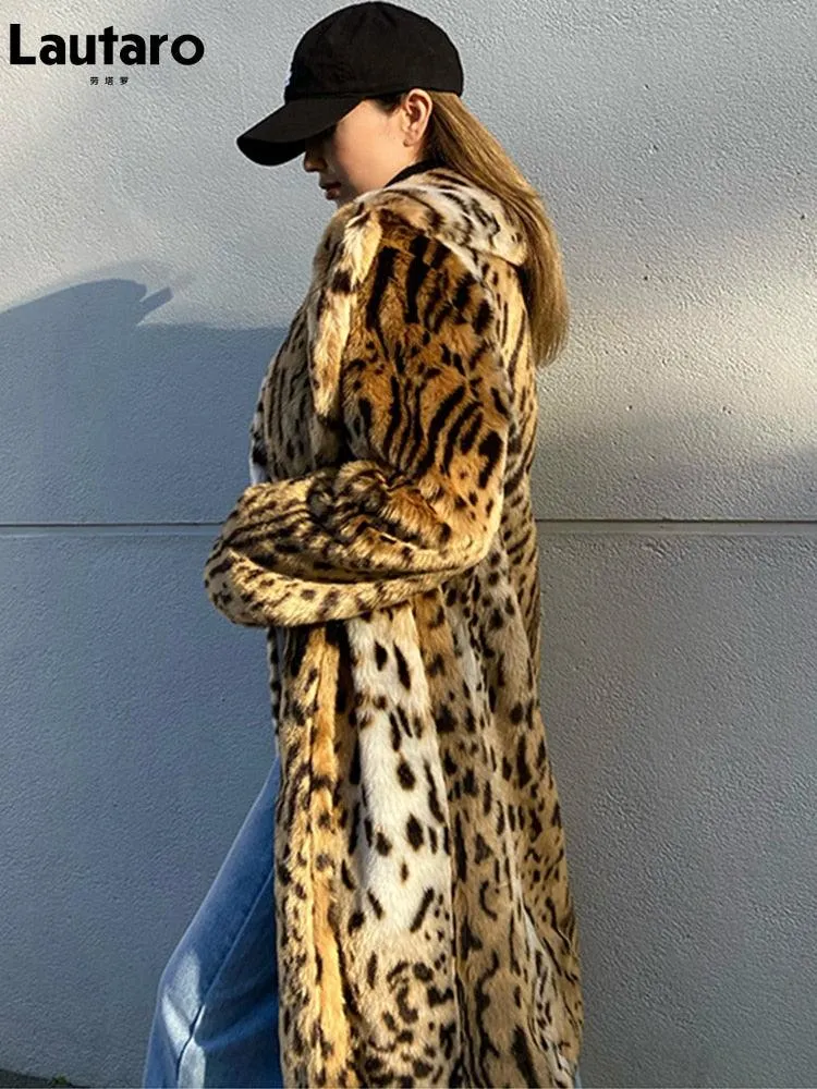 Leopard Print Fluffy Faux Fur Coat - Long, Warm, and Luxurious