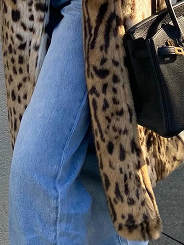 Leopard Print Fluffy Faux Fur Coat - Long, Warm, and Luxurious