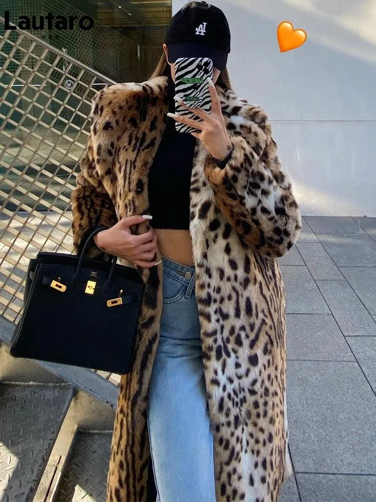 Leopard Print Fluffy Faux Fur Coat - Long, Warm, and Luxurious