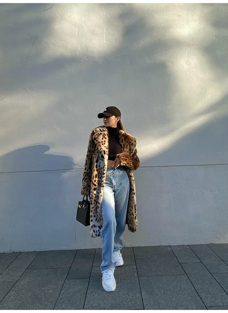 Leopard Print Fluffy Faux Fur Coat - Long, Warm, and Luxurious