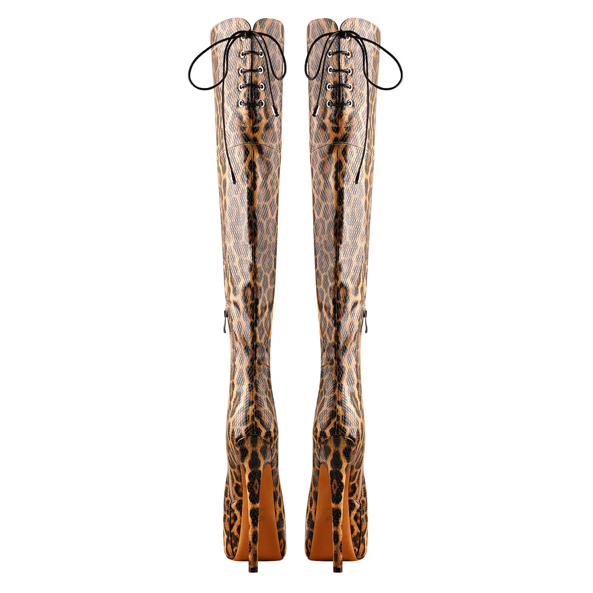 Leopard Snake Scale Round Toe Platform High Heels Over The Knee Boots