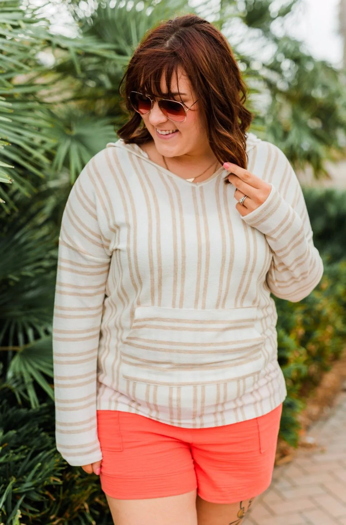 Magnificent Mornings Striped Hoodie- Oatmeal