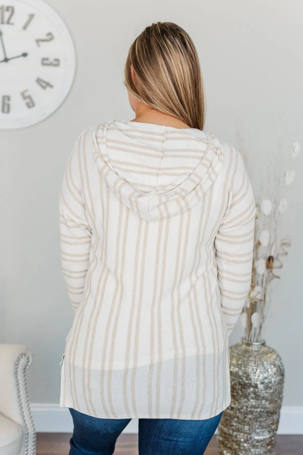 Magnificent Mornings Striped Hoodie- Oatmeal